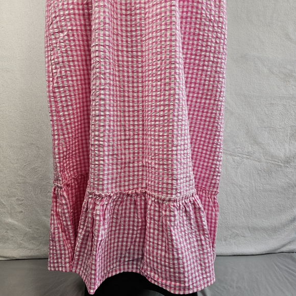 Raviya Women's Maxi Dress Swim Cover Up Size M 100% Cotton Pink White Check - Picture 5 of 15
